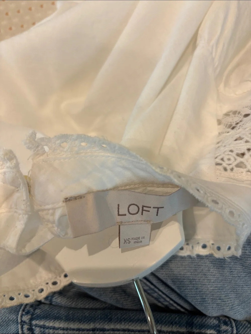 LOFT White Lace-Trim Victorian-Inspired Blouse